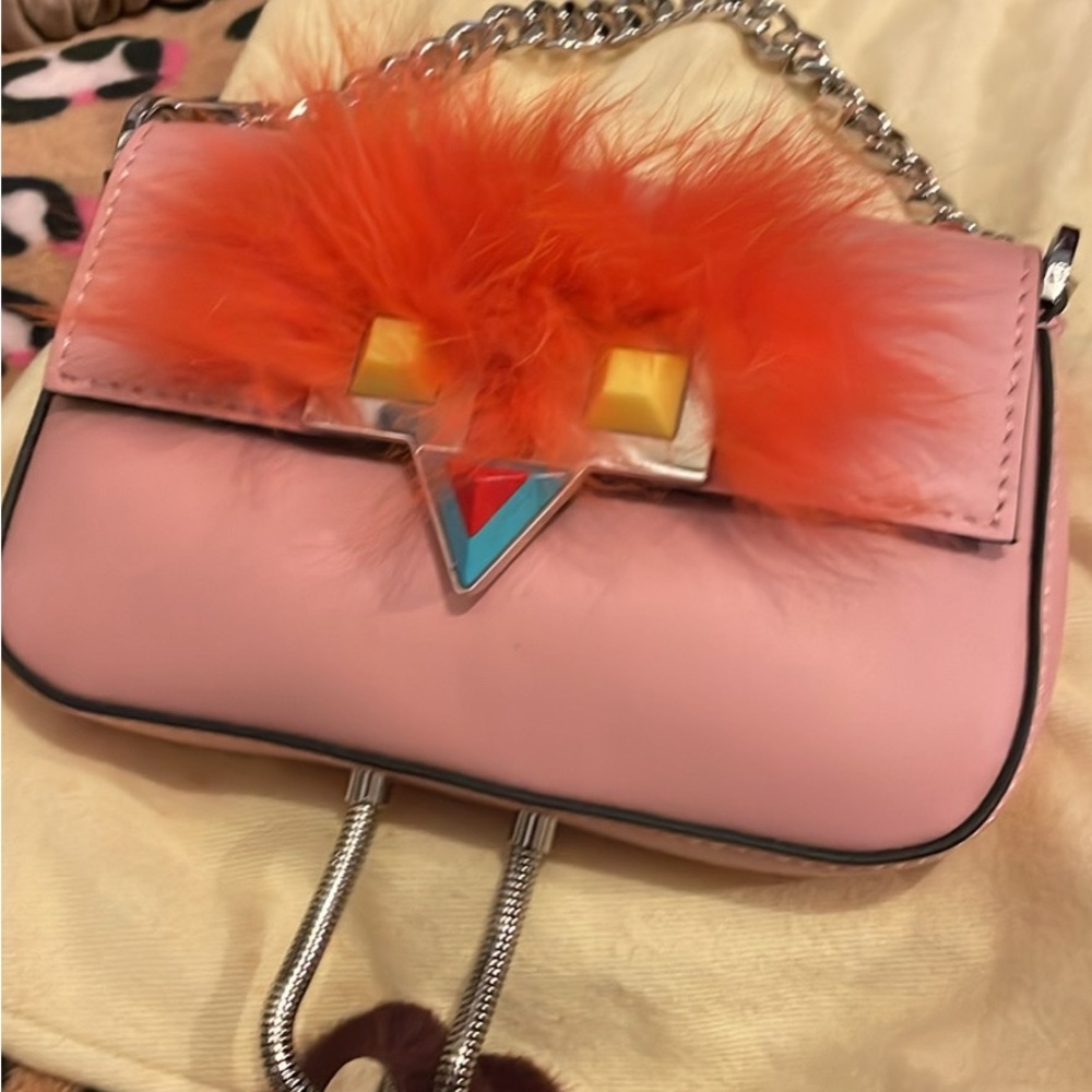 Fendi Pink Mini Crossbody with Orange Fur Trim